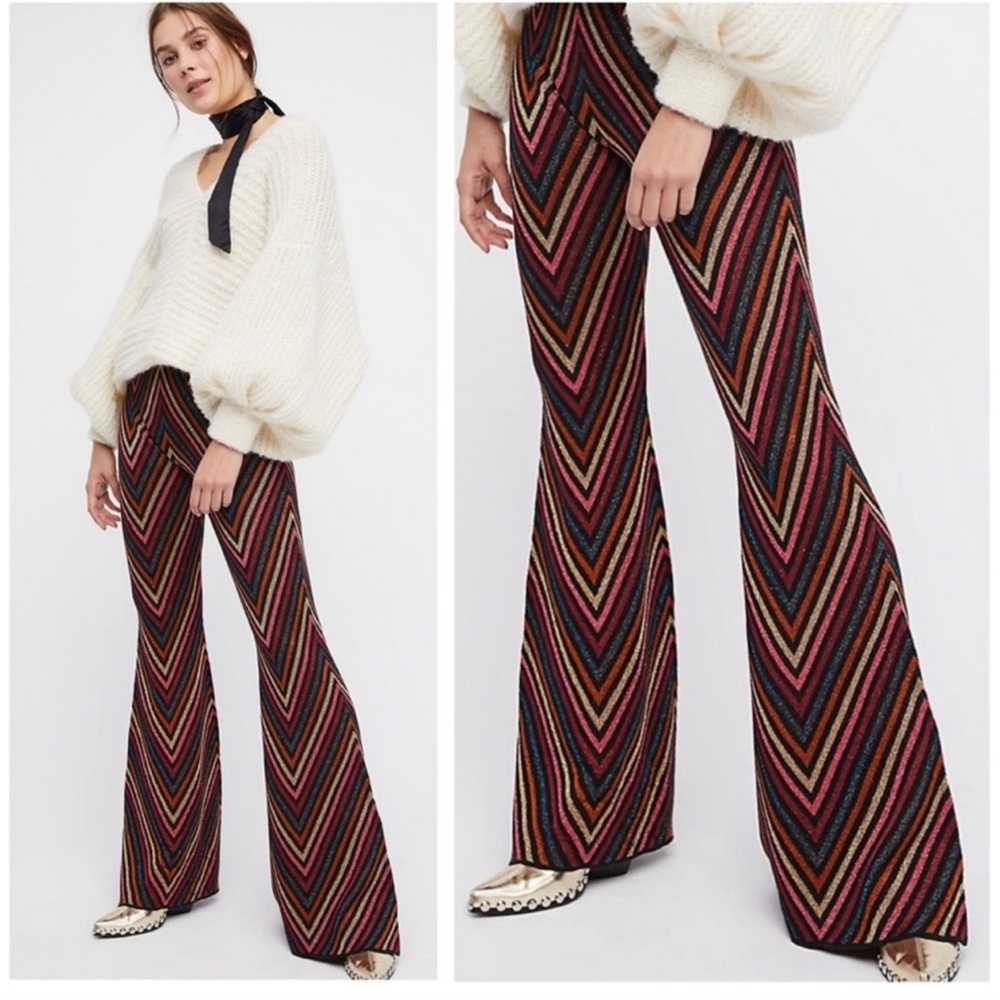 NWOT Free People lurex multicolor knit flare pant Sz XS